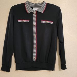 Alfred Dunner black with herringbone pattern red trim size small